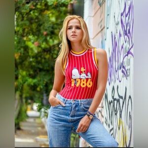 Red Striped Snoopy Graphic Tank bodysuit - Women's